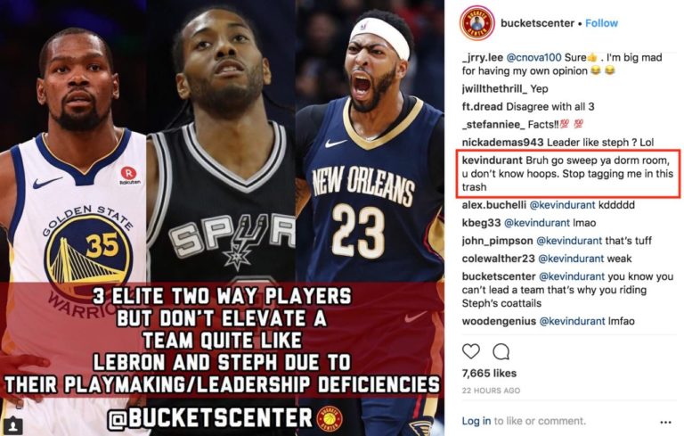 NBA: Kevin Durant attacks a 17-year old on Instagram, says ‘Go sweep ya dorm room’