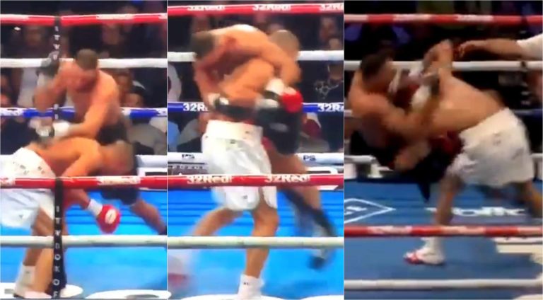 Watch: Boxer tries a Goldberg Spear on his opponent during heated fight