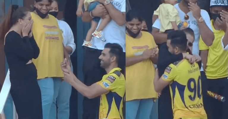 Deepak Chahar proposes to girlfriend Jaya Bhardwaj after CSK vs PBKS in Dubai