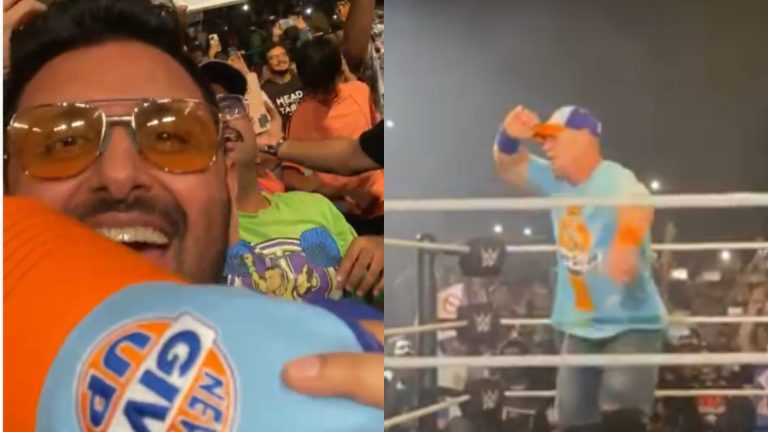 WATCH: Pro Panja League founder Parvin Dabas catches cap thrown by WWE superstar John Cena in Hyderabad